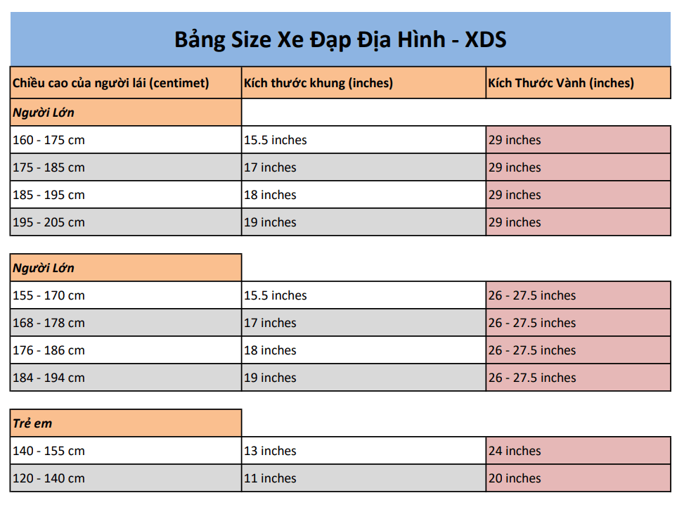 Bảng kích thước sản phẩm XdS MT5 Carbon