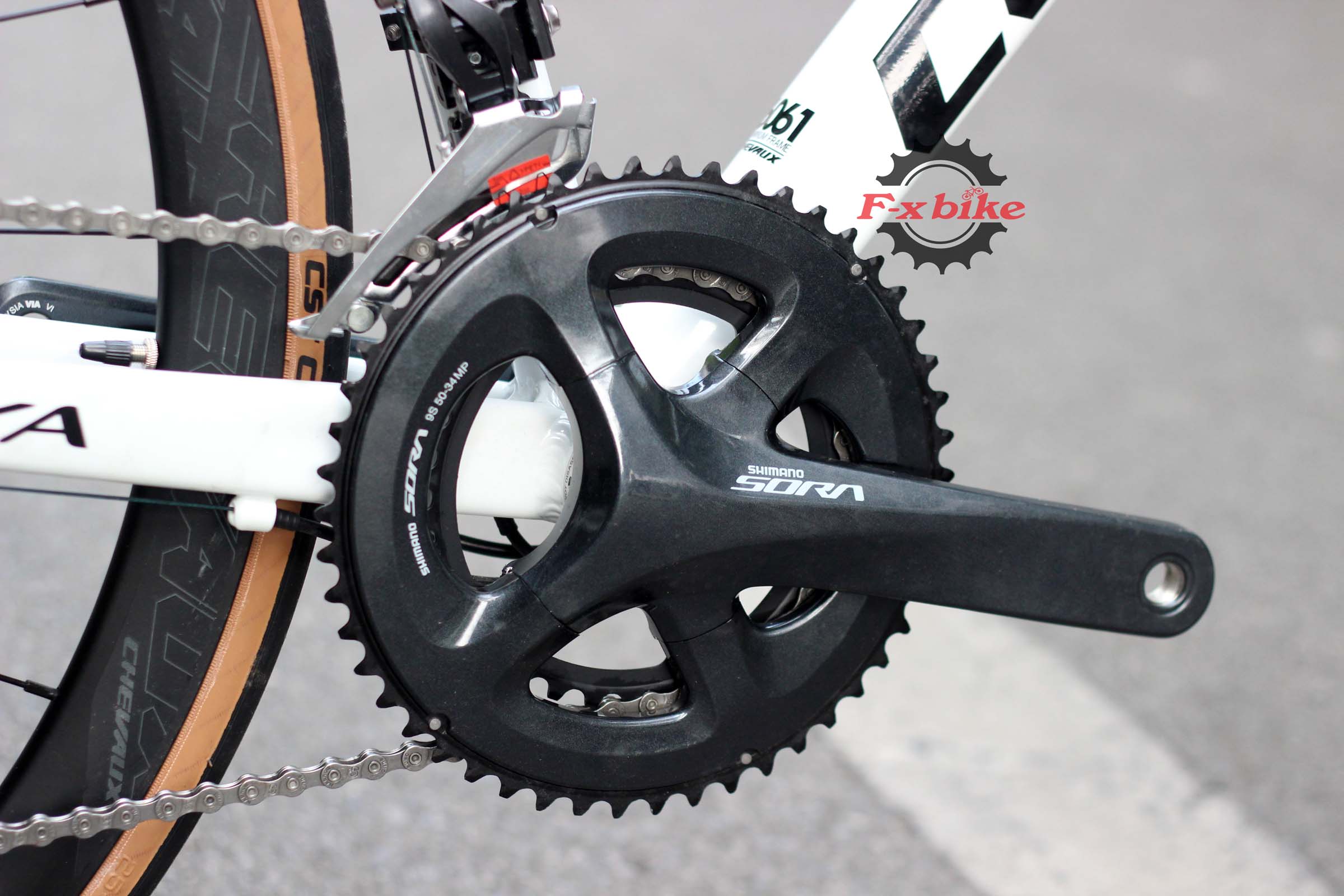 Đùi đĩa: Shimano Sora R3000 – 2 tầng (50/34T), trục rỗng nhẹ và khỏe