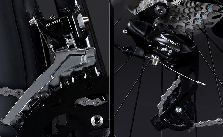 Tay lắc IGNITE kết hợp Shimano 2x8 tốc độ – chuyển số mượt, dễ kiểm soát.